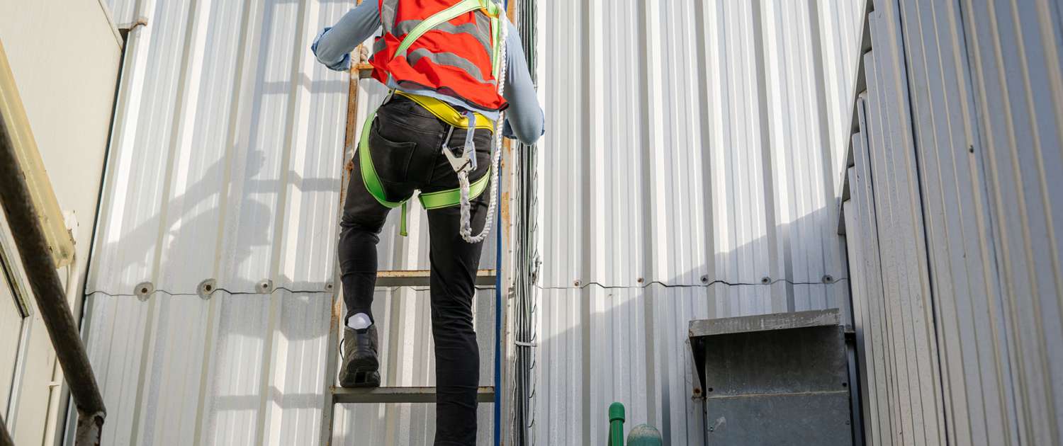 Roofer Climmbng Ladder